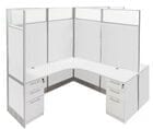 12'W x 6'D x 7'H White Washable Laminate Complete 2-Person L-Shaped Longitudinal Add-On Office Cubicles w/Files