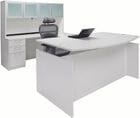 Adjustable Height Bow Front U-Shaped Desk w/Hutch in White