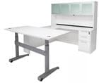 Pneumatic Lift Height Adjustable Managers U-Desk w/Hutch in White