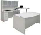 White Electric Lift Adjustable Bridge  U-Desk w/Hutch