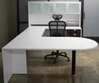 White & Woodgrain Peninsula U-Shaped Workstation w/Hutch
