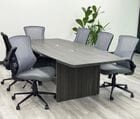 8' Charcoal Boat-Shaped Conference Table w/6 Gray Mesh Chairs