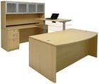 Maple Electric Lift Adjustable Bridge  U-Desk w/Hutch
