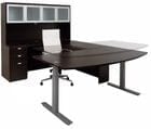Mocha Electric Lift Adjustable Height  U-Desk w/Hutch