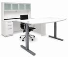  White Electric Lift Adjustable Height U-Desk w/Hutch