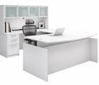 Enclosed Bow Front U-Shaped Desk with Hutch and Height Adjustable L-Surface
