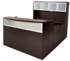 Mocha U-Shaped Reception Desk w/Frosted Glass Panel & Hutch
