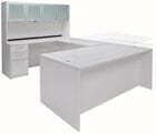 White Adjustable Height Rectangular Front U-Shaped Desk w/Hutch