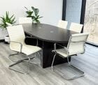 8' Mocha Oval Racetrack Table w/6  Sled Base Ivory Leather Chairs - Conference Set