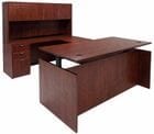 Cherry Adjustable Height Rectangular Front U-Shaped Desk w/Hutch