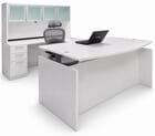 Adjustable Height Bow Front U-Shaped Desk w/Hutch in White