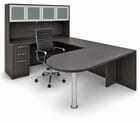 Charcoal Woodgrain Laminate Peninsula U-Desk w/Hutch