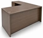Modern Walnut L-Shaped Rectangular Managers Desk w/6 Drawers