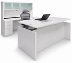 White Adjustable Height Rectangular Front U-Shaped Desk w/Hutch