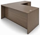Modern Walnut L-Shaped Rectangular Executive Desk w/6 Drawers