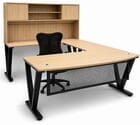 Beaumont Steel V-Leg Bow Front U-Shaped Desk with Hutch