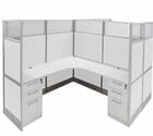 12'W x 6'D x 67&quotH White Washable Laminate Complete 2-Person L-Shaped Lateral Add-On Office Cubicles w/Files