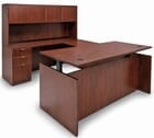 Cherry Adjustable Height Rectangular Front U-Shaped Desk w/Hutch