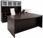 Mocha Electric Lift Adjustable Bridge  U-Desk w/Hutch