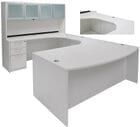White U-Shaped Workstation w/Hutch & Curved Bridge