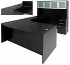 Black Conference U-Shaped Workstation w/Hutch & Curved Bridge