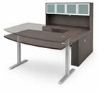 Charcoal Woodgrain Laminate Electric Lift Adjustable Height U-Desk w/Hutch