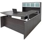 Enclosed Bow Front U-Shaped Desk with Hutch and Height Adjustable L-Surface