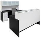 Emerge Glass Top U-Shaped Reception Workstation w/Drawers, Hutch, & LED Light - 71" x 108"