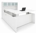 Enclosed Straight Front U-Shaped Desk with Hutch and Height Adjustable L-Surface