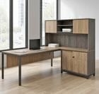 Contrasts Rustic 71&quotW L-Desk with Sliding Door Cabinet Return and Hutch