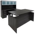 Charcoal Adjustable Height Rectangular Front U-Shaped Desk w/Hutch