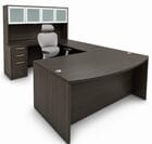 Charcoal Woodgrain Laminate Conference U-Shaped Workstation w/Hutch