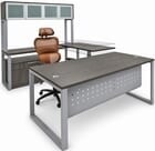 TrendSpaces Electric Lift Workstations - Electric Lift Adjustable Bridge U-Desk w/Hutch