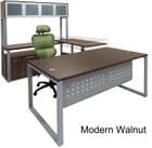 TrendSpaces Electric Lift Workstations - Electric Lift Adjustable Bridge U-Desk w/Hutch