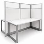 67&quotH TrendSpaces White Laminate 2-Person Straight Washable Cubicle w/Glass