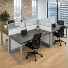 48&quotH TrendSpaces White Laminate 4-Person Cluster Washable Cubicle w/Glass