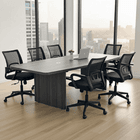 8' Charcoal Boat Shaped Table w/ 6 Black Mesh Mod Swivel Chairs Set