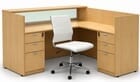 Maple L-Shaped Reception Desk w/Frosted Glass Panel