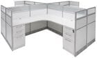 12'W x 12'D x 48&quotH White Laminate Washable Complete 4-Person Cluster Office Cubicle - Starter Unit