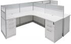 12'W x 6'D x 48&quotH White Washable Laminate Complete 2-Person L-Shaped Longitudinal Add-On Office Cubicles w/Files