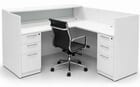 L-Shaped White Reception Desk w/Frosted Glass Panel