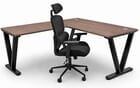 71&quot Urban Walnut Steel V-Leg Rectangular Executive Front L-Shaped Desk