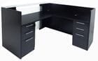 L-Shaped Glass Front Reception Desk w/6 Drawers