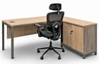 Desert Oak 63&quotW L-Desk with Sliding Door Cabinet Return