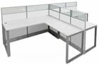 48&quotH TrendSpaces White Laminate 2-Person L-Shaped Washable Cubicle w/Glass