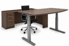 Electric Lift Adjustable Height Modern Walnut U-Desk