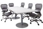 8' x 4' White Disc Base Table with 6 Gray Mesh Back Chairs Set
