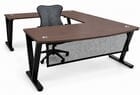 Columbia Walnut Steel V-Leg Bow Front U-Shaped Desk