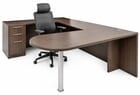 Modern Walnut Peninsula U-Shaped Workstation
