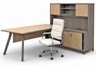 8'W Desert Oak & Smoked Timber Executive L-Desk with Storage and Hutch